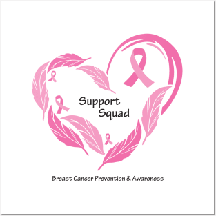 Breast cancer support squad, black type with feathers & ribbons Posters and Art